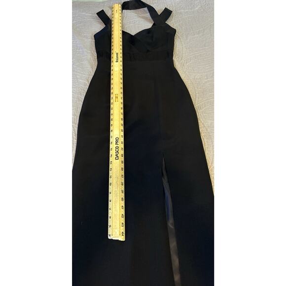 Vintage Cache Sz 4 Black Halter Straps Silky Trim Front Slit Lined Bandage Maxi - Picture 11 of 16
